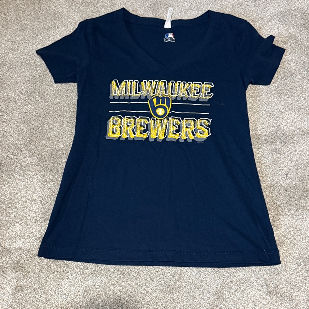 Women’s Milwaukee Brewers Navy V neck  T-Shirt